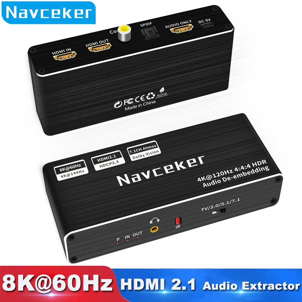 Navceker-8K 60Hz HDMI   4K 120Hz RGB 4:4:4 HDMI 2.1  й,  7.1 Dolby Atmos De-embed for PS5 XBox
